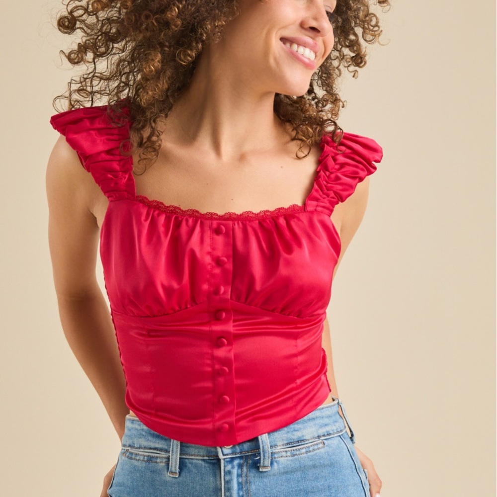 Altar’d State Red Ali Satin Flutter Tank